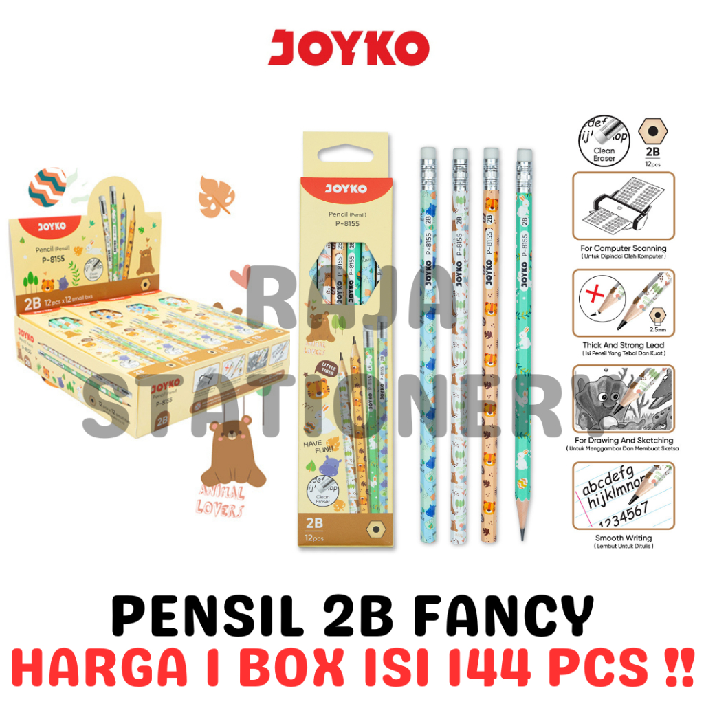 

JOYKO PENCIL ANIMAL FOR KIDS PENSIL KAYU JOYKO 2B MOTIF BINATANG UNTUK ANAK LUCU UJIAN P-8155 GROSS BOX [144PCS]