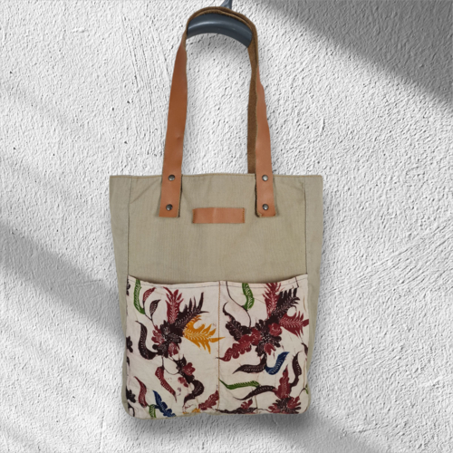 Tas tote bag kanvas unik kombinasi batik tulis madura preloved