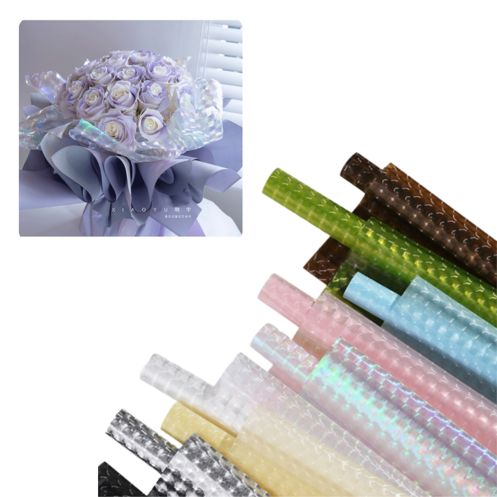 

1 ROLL Kertas Wrapping Buket Bunga Waterproof Motif 3D Semi Hologram Bouquet Flower Wrapping