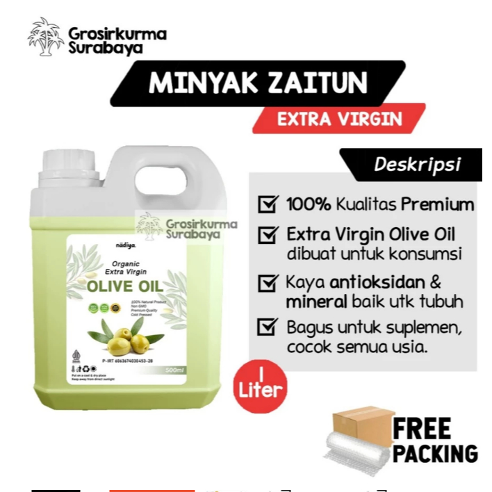 

Extra Virgin Olive Oil 1LITER - Minyak Zaitun Murni 100% Premium Organic Asli EVOO Ekstra Virgin