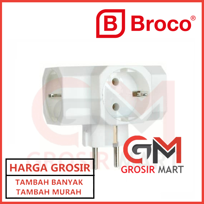 (GROSIR) Broco Steker T Arde Putih (13830) Colokan 3 Lubang Original Ori Promo Murah