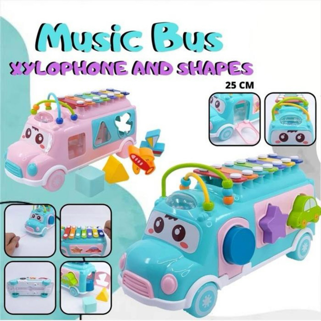 READY STOK 1142 mainan edukasi happy bus xylophone anak/ mainan bus xylophone / mainan bus musical