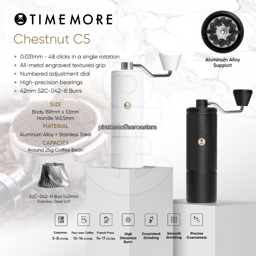 Timemore Chestnut C3s Hand Coffee Grinder - 36 Pengaturan, Bahan Alumunium & Stainless Steel