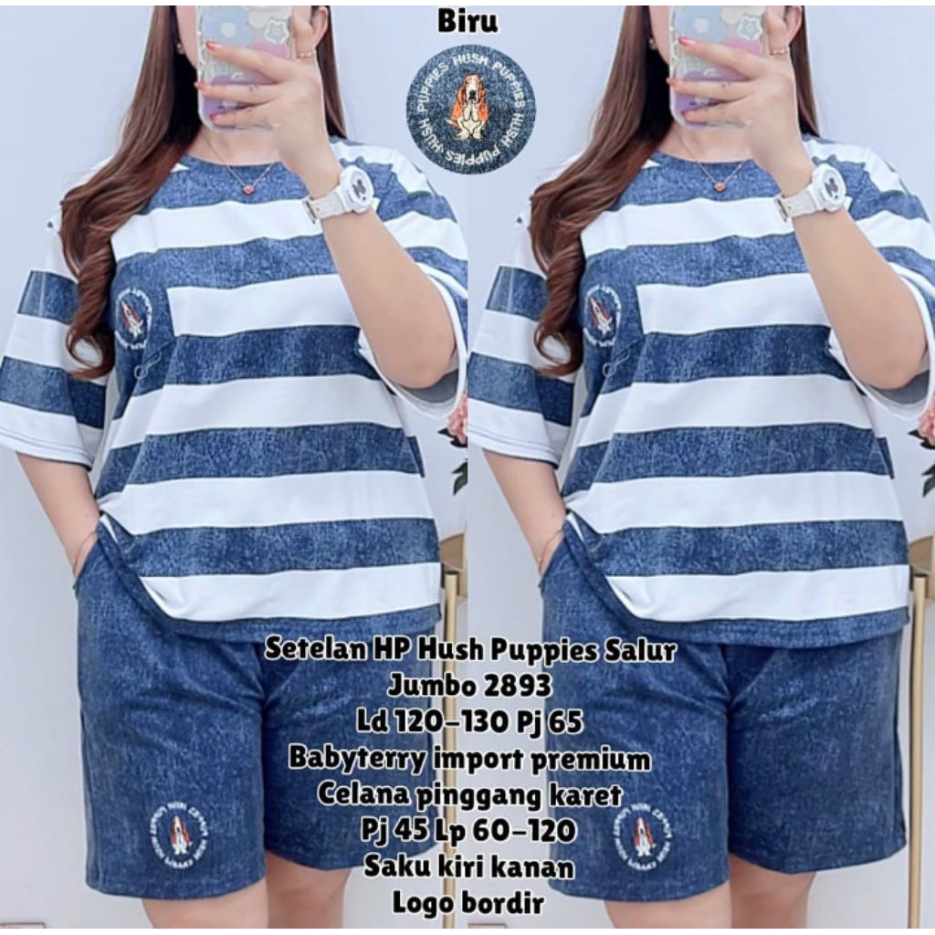 Setelan Jumbo Wanita Salur LD120–130cm | Baju & Celana Pendek Babyterry Adem Kekinian