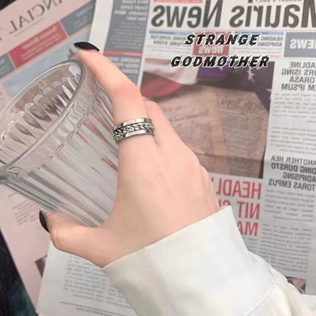 Cincin Titanium Cincin Rantai Anti Karat Keren Pria Wanita Anti Karat dengan Desain Unik dan Menarik