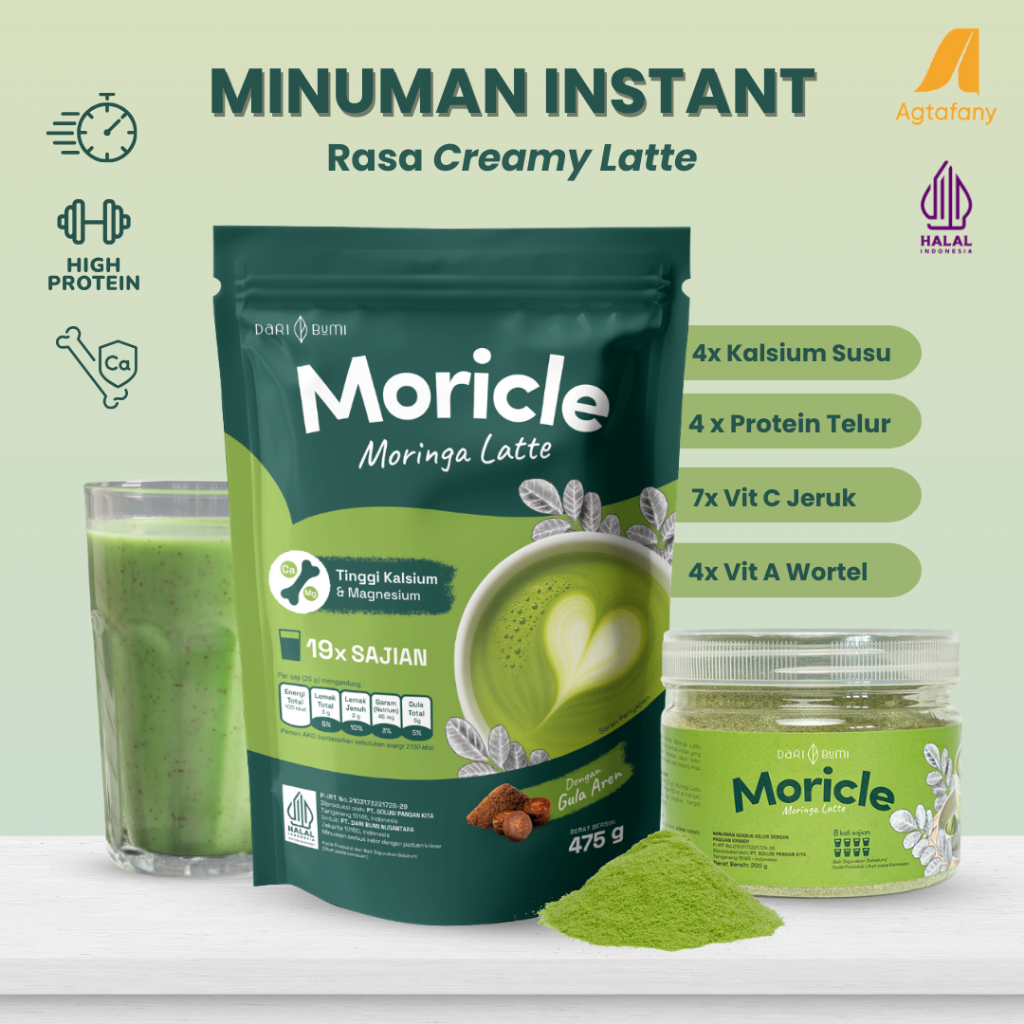 

Minuman Instant Moricle 475 gr Moringa Latte Original Dari Bumi Praktis Creamy Latte Bubuk Daun Kelor Premium