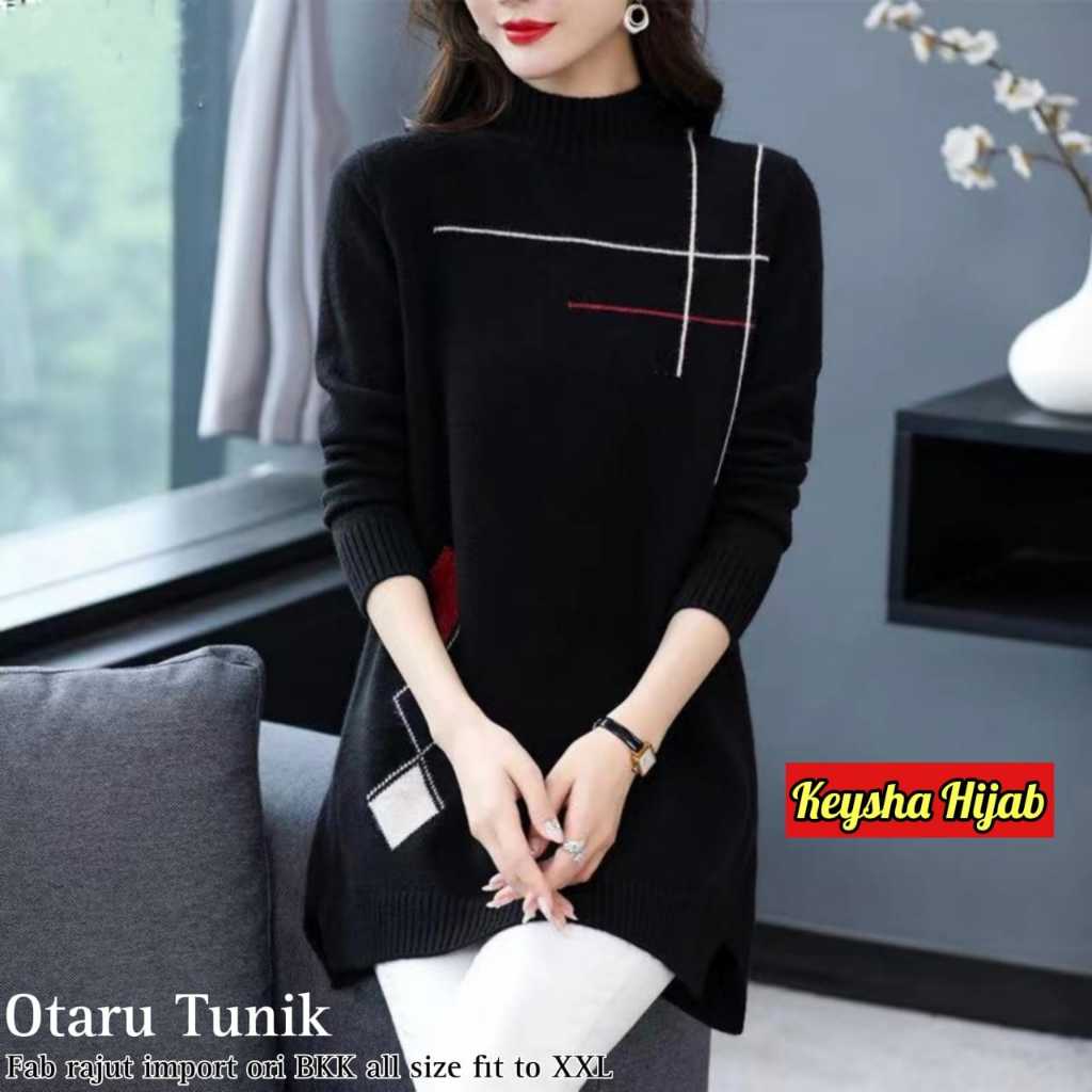 Otaru  tunik wanita jumbo ld 110 rajut import ori bkk atasan sweater polos melar original premium