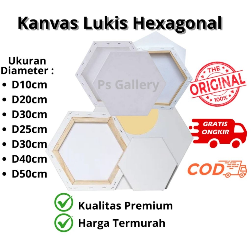 

Kanvas Lukis Bentuk Hexagonal Diameter 10cm/D50cm - Kanvas unik hexagonal premium