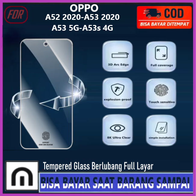 Tempered Glass Bening Berlubang Oppo A52 2020 A53 2020 A53 5G A53s 4G Anti Gores Kaca dengan Lubang 