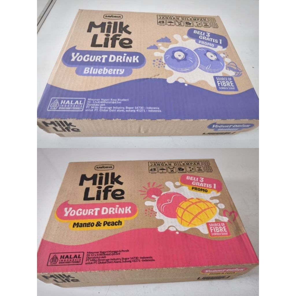 

[1 karton isi 12×(3+1)@63ml] SAVORIA Milk Life Minuman Yogurt rasa buah-buahan Sumber serat