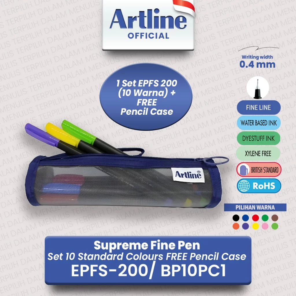 

(LIVE) ARTLINE Pulpen Spidol Writing Supreme Fine Pen Set 10 Warna Bonus Kotak Pensil EPFS-200/BP10PC1 2