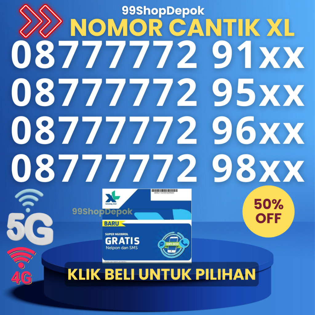 Kartu Perdana Nomor Cantik XL 80.1 Nomer Cantik XL 4g 5g - XL 77777 No Cantik XL 5g Murah Seri Panca