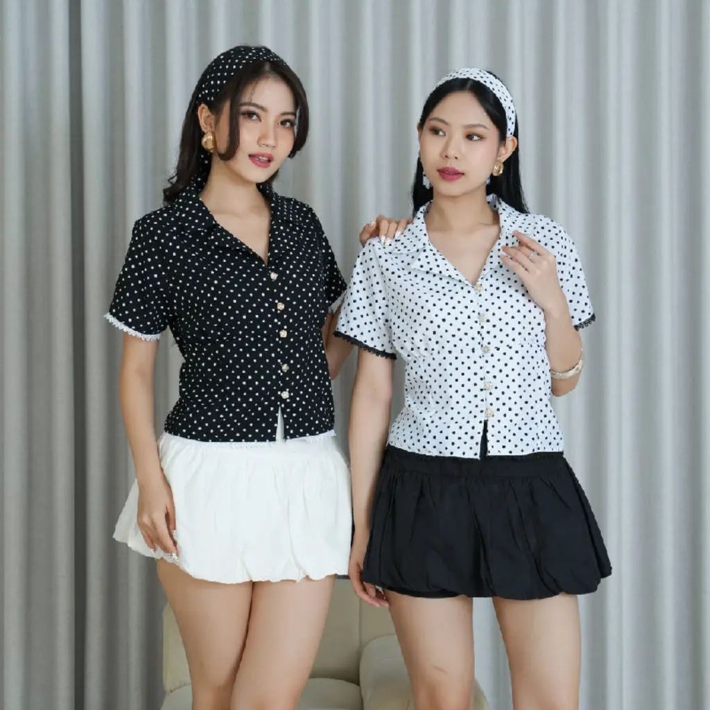 Atasan Wanita/Polen Crop Shirt Polkadot/Blouse Wanita