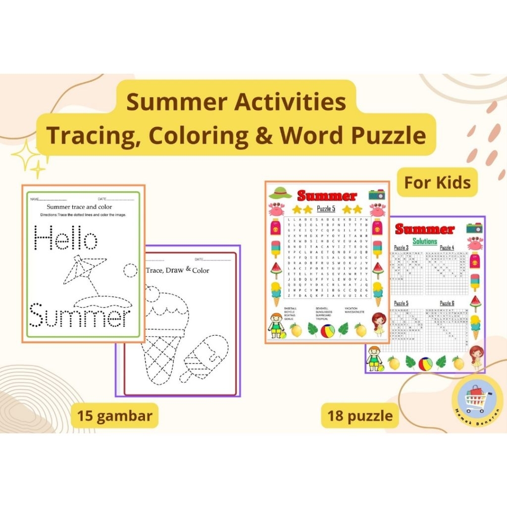 

Lembar Kerja Worksheet Kids Activity / Edukasi Anak Tracing, Menggambar, Mewarnai, Word Puzzle Full Color