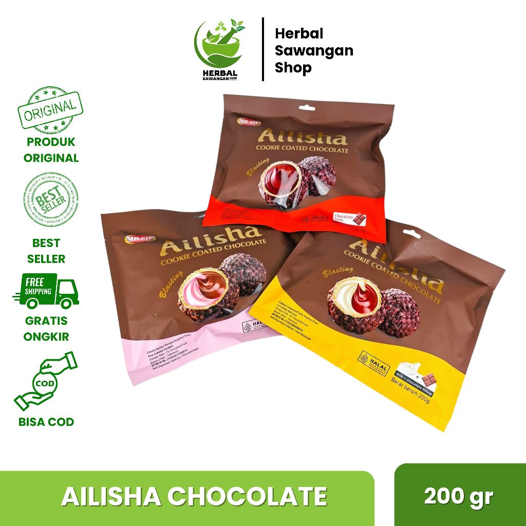 

Ailisha Chocolate 200gr Rasa Coklat / Coklat Susu / Coklat Strawberry - Cokelat Lumer Kekinian