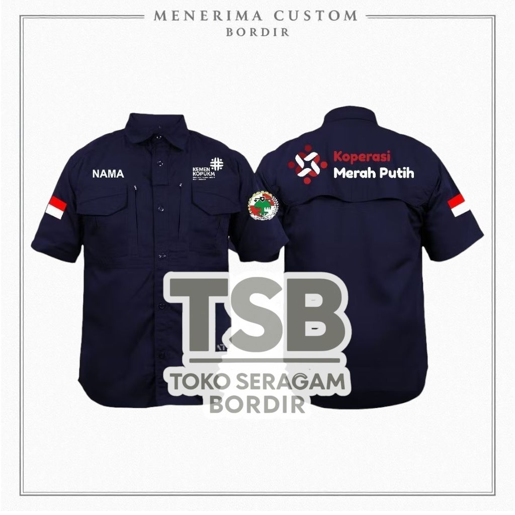 Kemeja Tactical KEMENKOPUKM Kemeja Tactical Koperasi Merah Putih Bordir Komputer Lengan Pendek