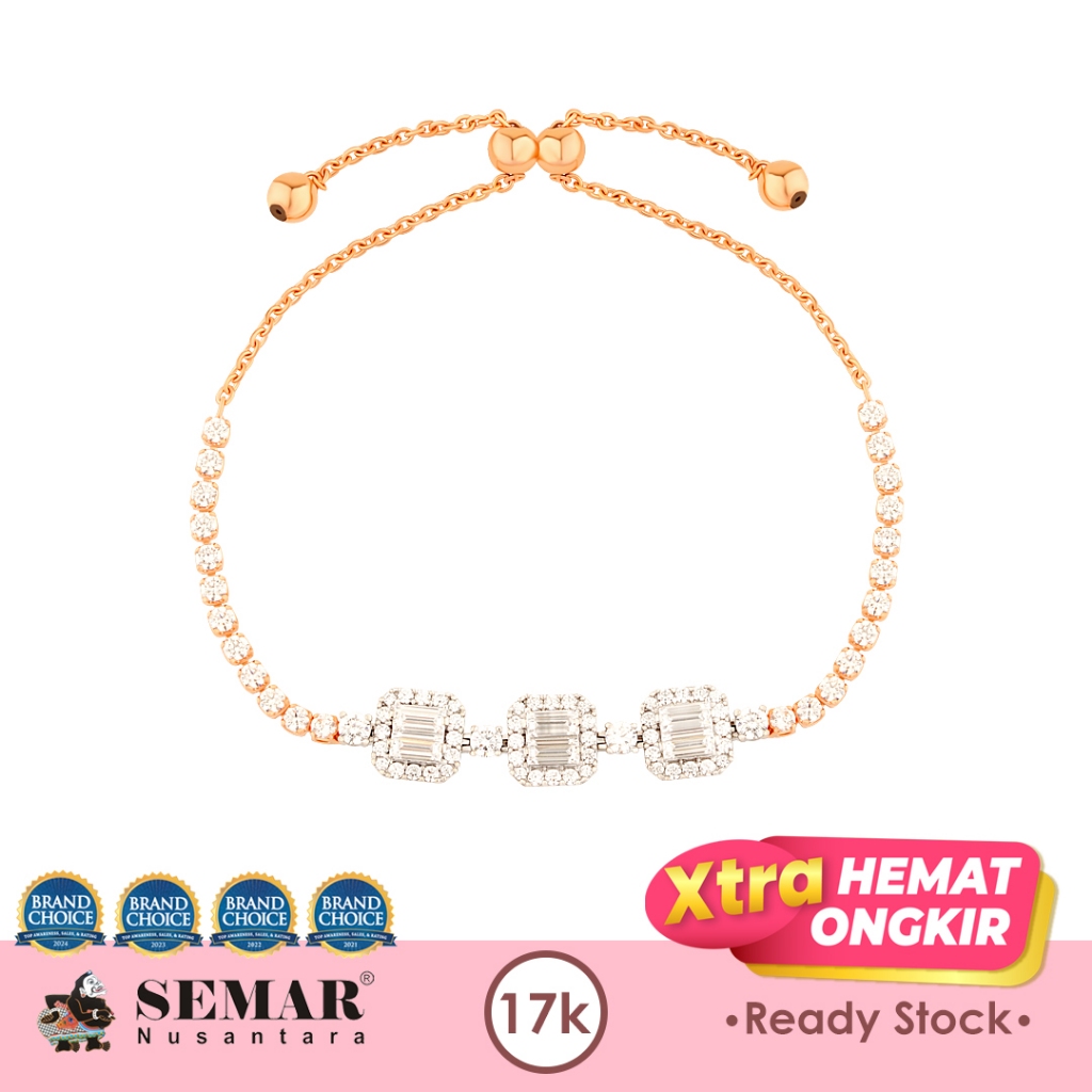 Gelang Emas Treo Baguette Rose White Gold 17K Semar Nusantara