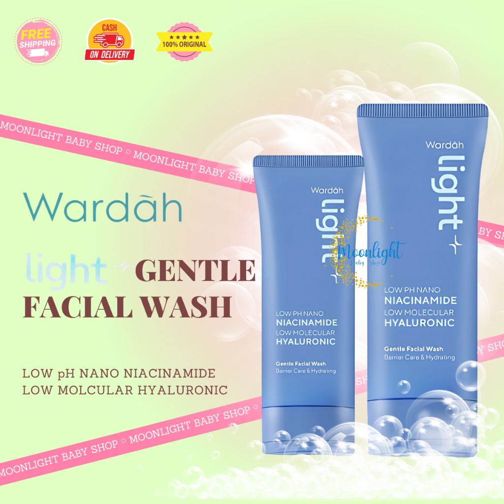 Wardah Light Gentle Facial Wash 50ml | 100ml - Low pH Nano Niacinamide Low Molecular Hyaluronic