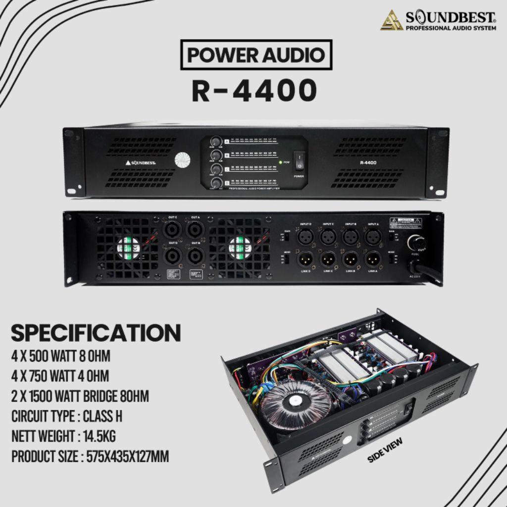 Power Amplifier 4 channel Soundbest R-4400 Class H Original / Power Audio 4 channel Soundbest R4400 