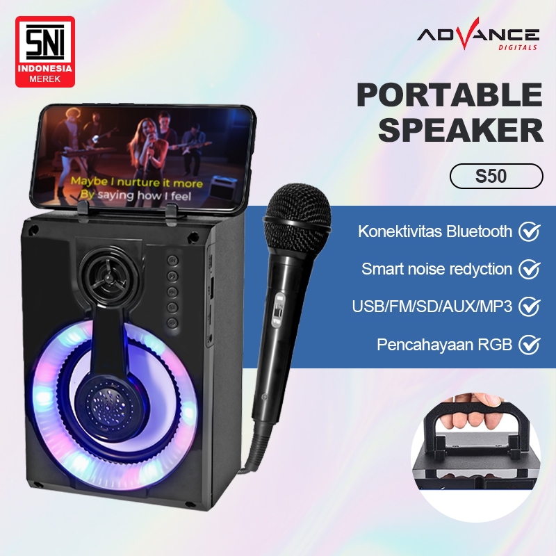 Advance  Speaker Portable Mini Bluetooth Karaoke  S50 Free Mic Original Spiker Blutoth