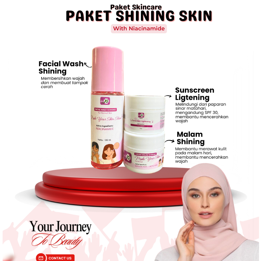 PAKET SHINING SKIN | JO BEAUTY SKINCARE | FACIAL WASH SHINING | NIGHT CREAM SHINING WITH AHA | SUNSC