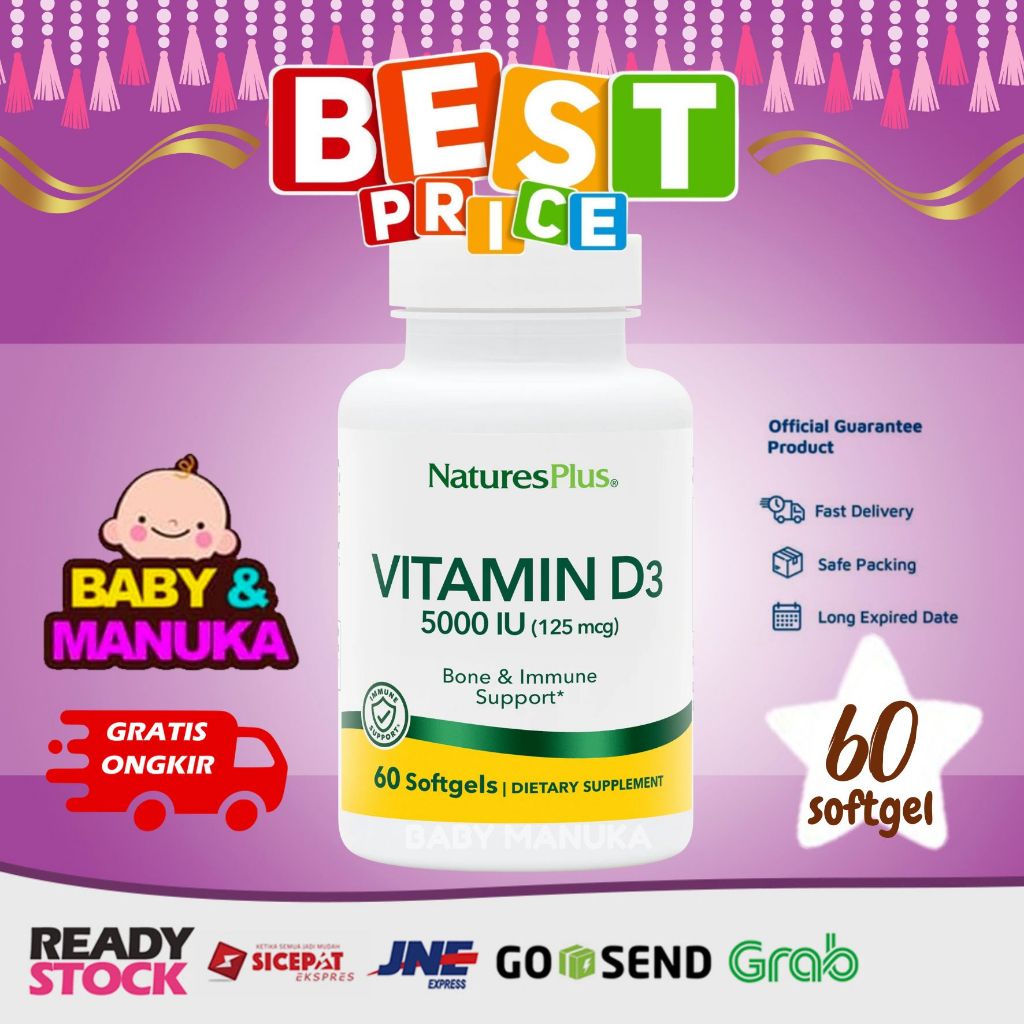 Natures Plus Vitamin D3 5000iu isi 60 softgel - kesehatan tulang dan imun tubuh