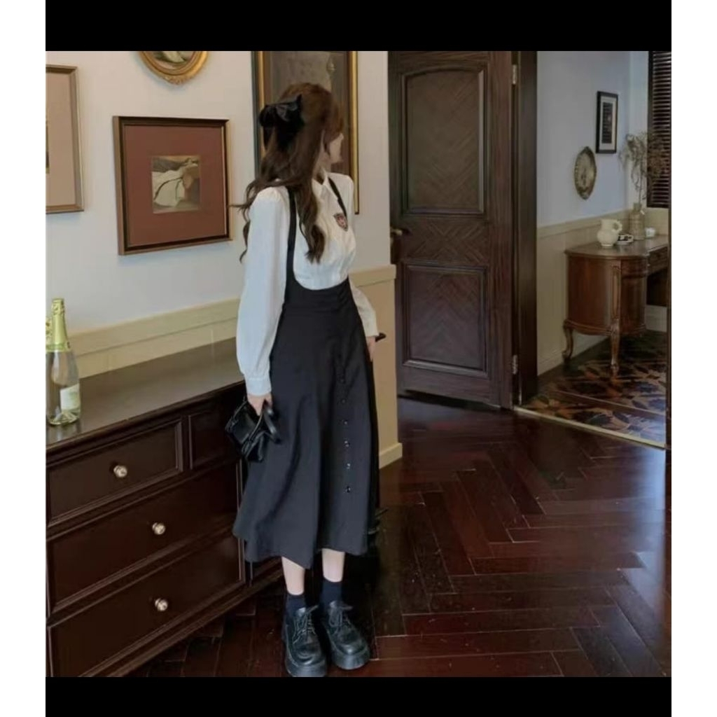 dress MIDI Korea kemeja satu set rok