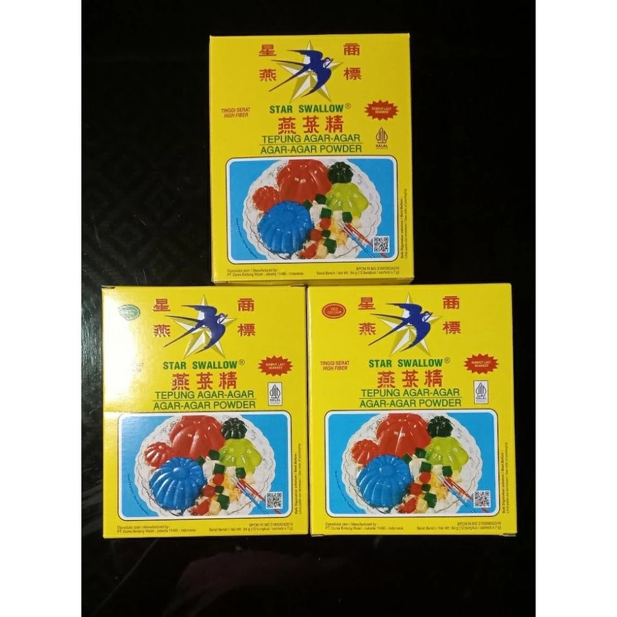 

Agar agar Star Swallow Plain/bening 1 box isi 12 sachet 7 gr