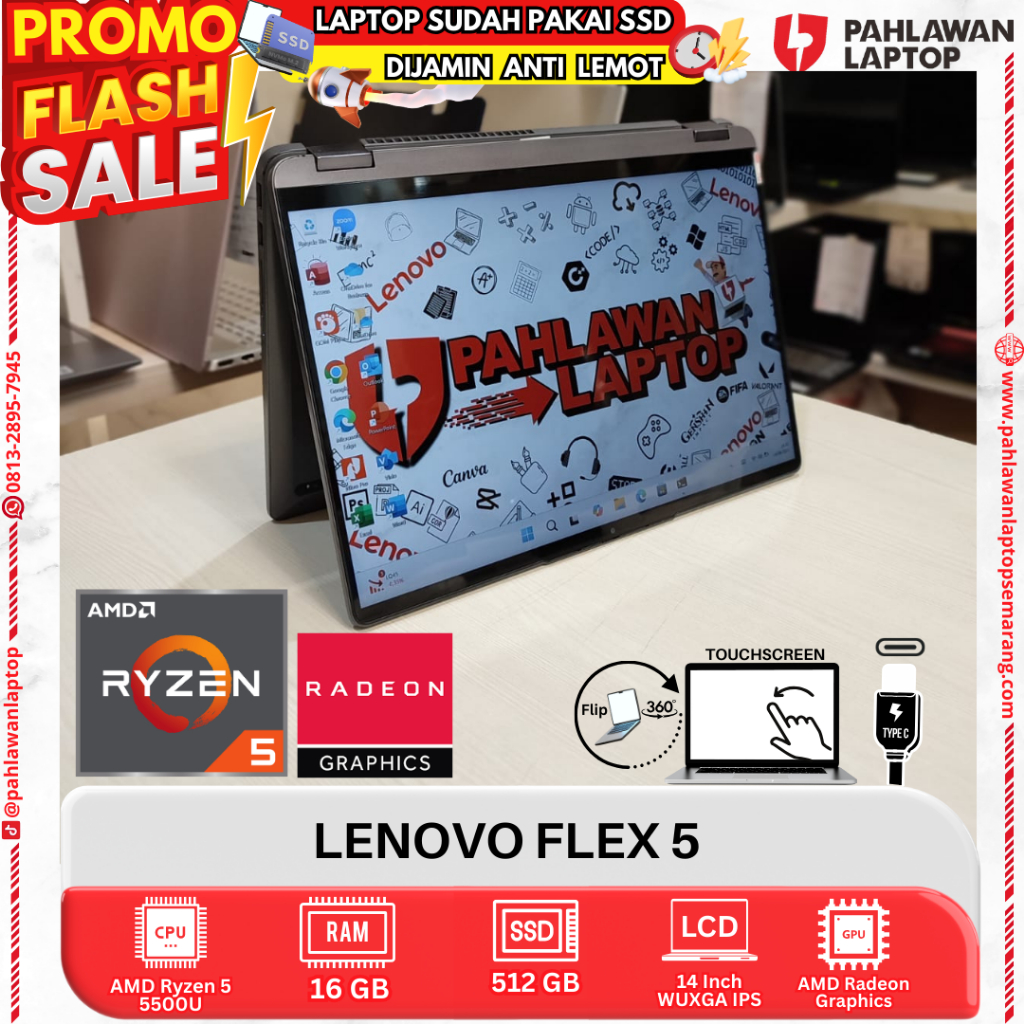 LAPTOP LENOVO FLEX 5 AMD Ryzen 5 RAM 16GB SSD 512GB FLIP Touchscreen