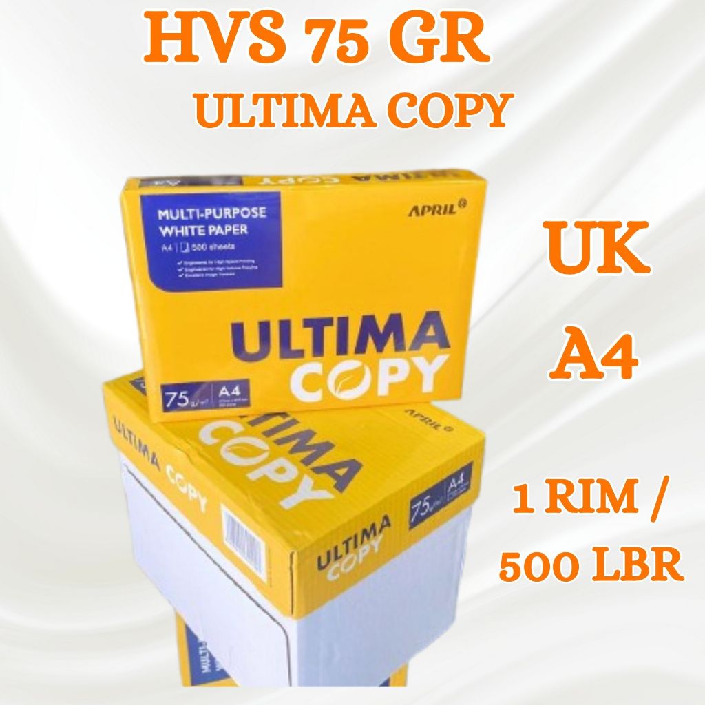 

KERTAS HVS / KERTAS PRINT / KERTAS FOTOCOPY 75 GSM UKURAN A4 MERK ULTIMA COPY 1 RIM / 500 LBR