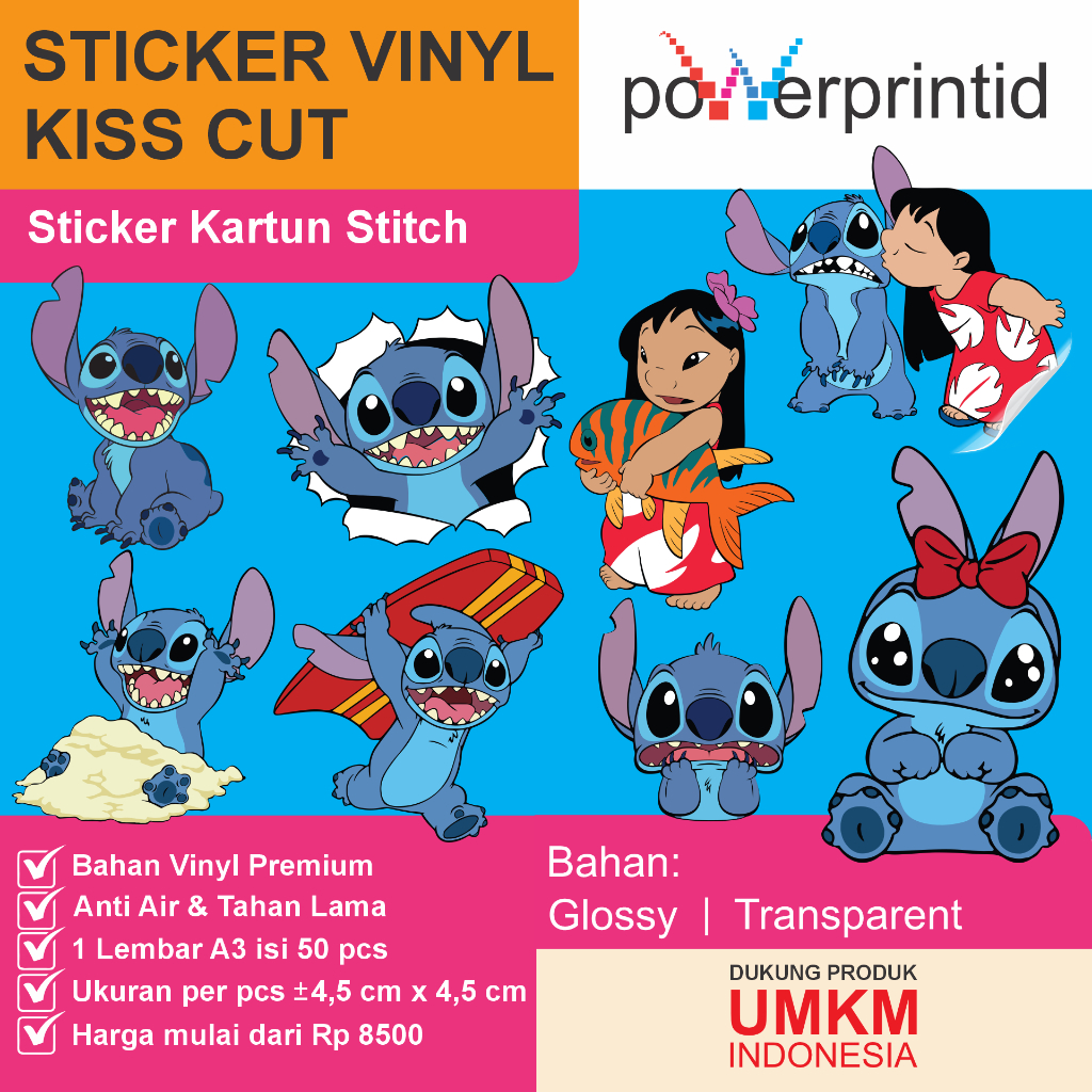 

Stiker kartun Stitch & Lilo Lucu Vinyl Premium | Anti Air Tahan Lama Kiss Cut