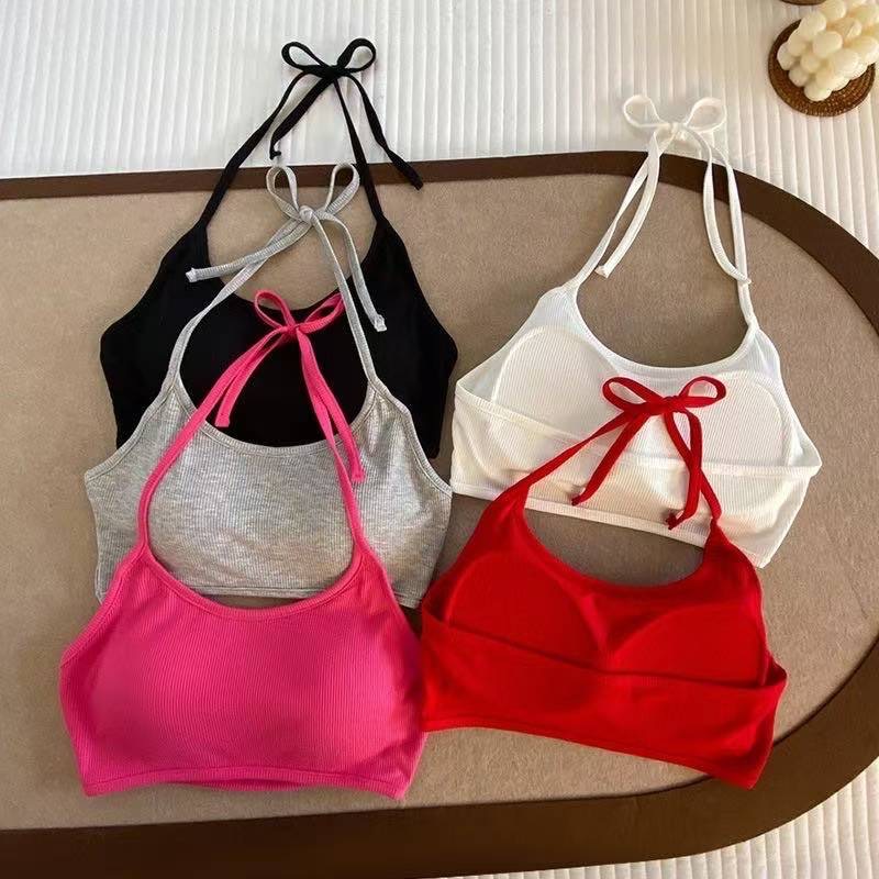 SayishopTank Top Halter Wanita Sexy Baru dengan Bra Pad, Gaya Liburan Manis & Seksi