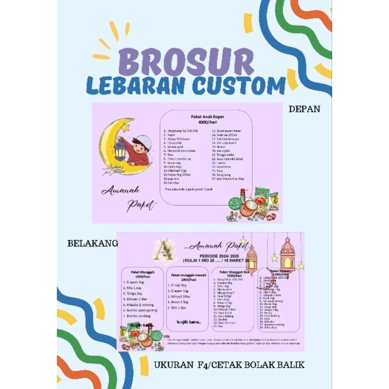 ES88 Cetak Brosur Paket Lebaran Custom/UK. F4 Cetak Bolak Balik