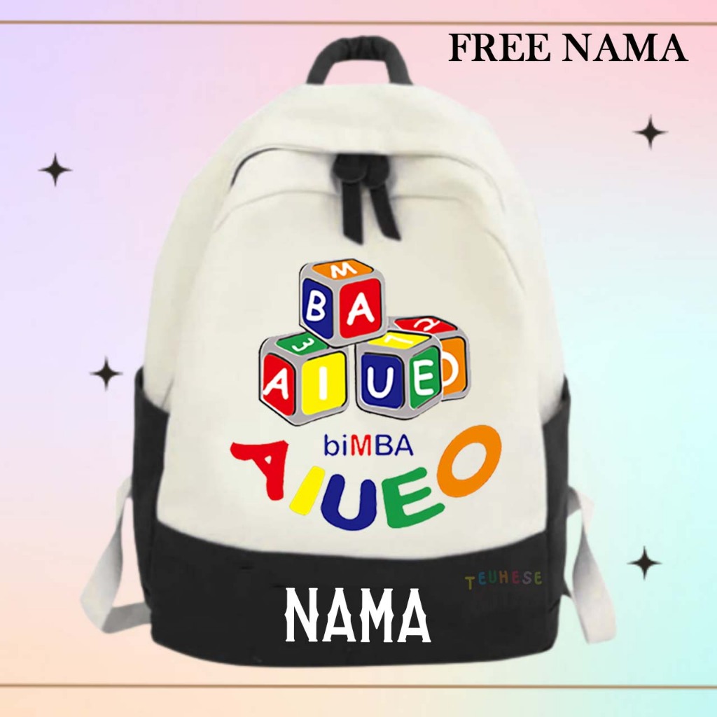 (FREE NAMA) Tas Ransel Backpack anak sekolah tk sd motif BIMBA AIUEO