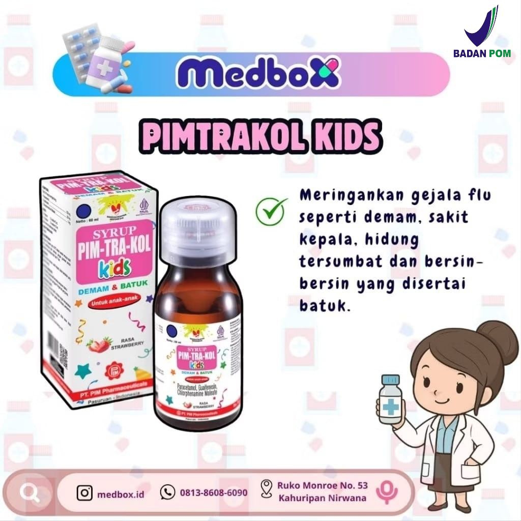 Pimtrakol Kids Obat Batuk & Flu Sirup Rasa Strawberry Untuk Anak