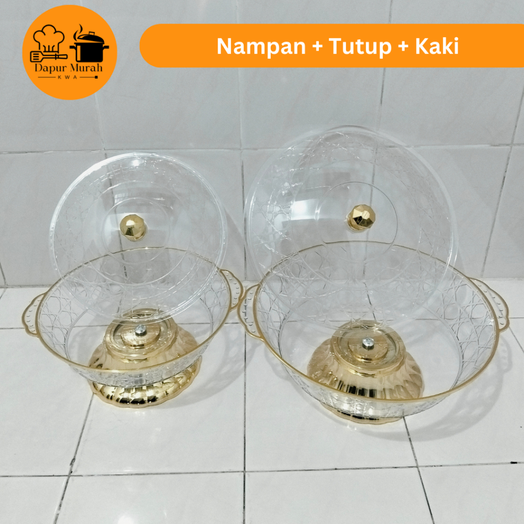 Basi Bulat + Tutup + Kaki / Nampan Plastik / Nampan Saji / Tempat Prasmanan / Putih dan Clear