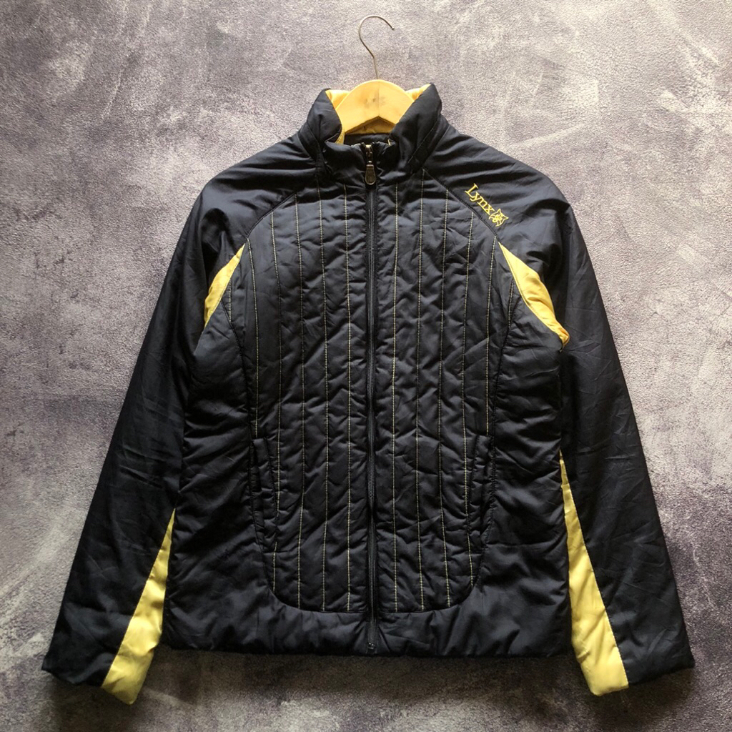 Puffer Jacket Lynx Second Size M,Puffer jacket bulu angsa bulang two tone hitam kuning second outdoo