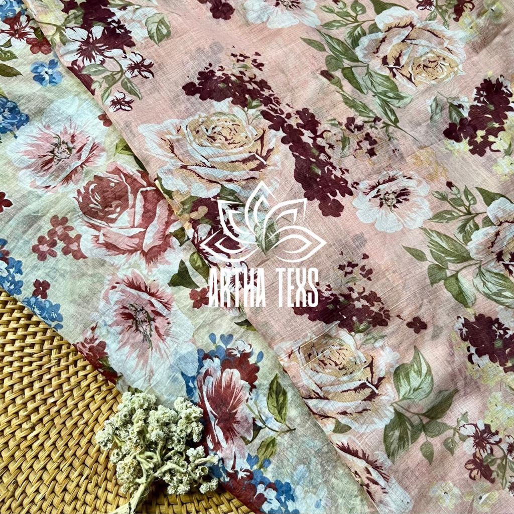 kain katun silk motif bunga / kain katun semi sutra