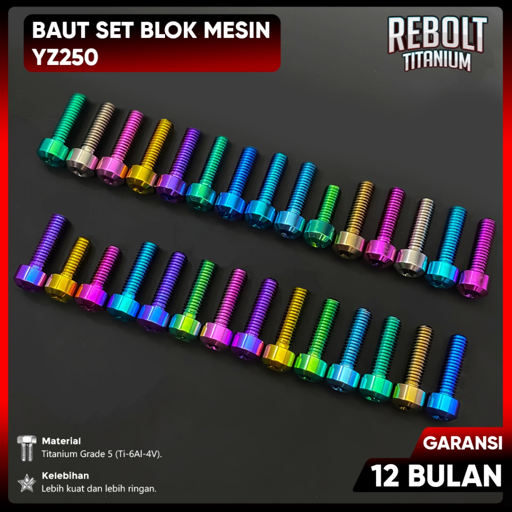 Baut Probolt Titanium Full Set Blok Mesin YZ250 Grade 5 REBOLT Titanium