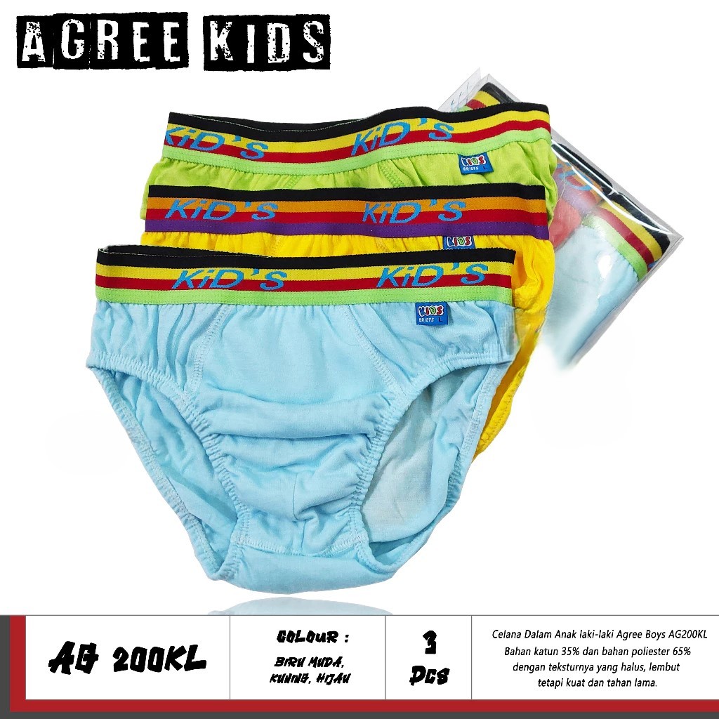 Balitas- ( 3pc ) CD Agree Kids AG 200 Mika | Celana Dalam Anak Polos Karet Boxer | CD Agree Kids AG 