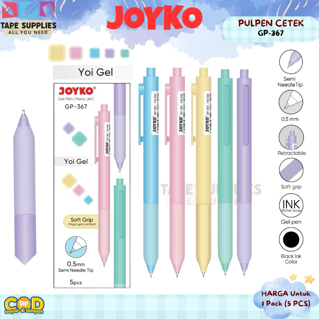 

(5 PCS) Pulpen GP-367 Model Simple & Aesthetic pulpen Soft Gel Pen 0.5mm
