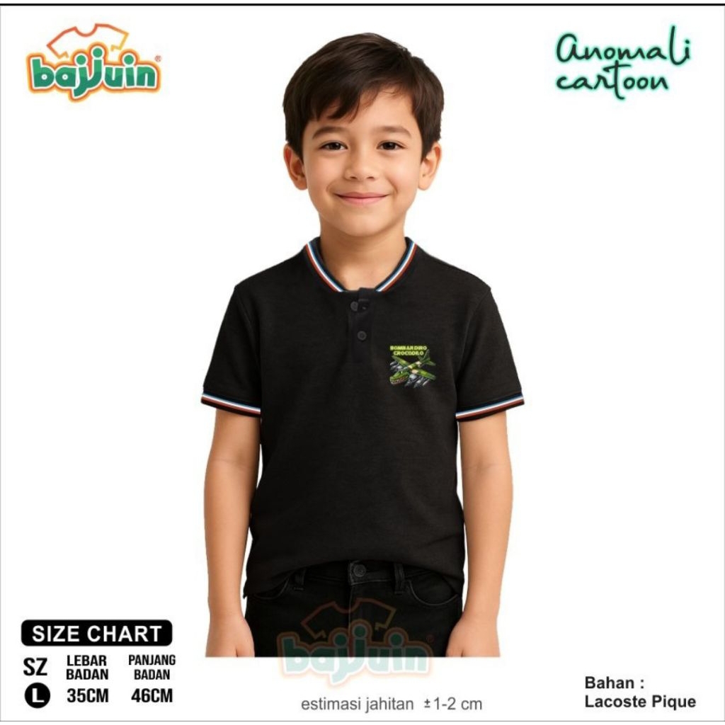 Polo T-shirt Lacoste Anak Anomali Cartoon Bahan Lacoste PQ Usia 1-16 Tahun