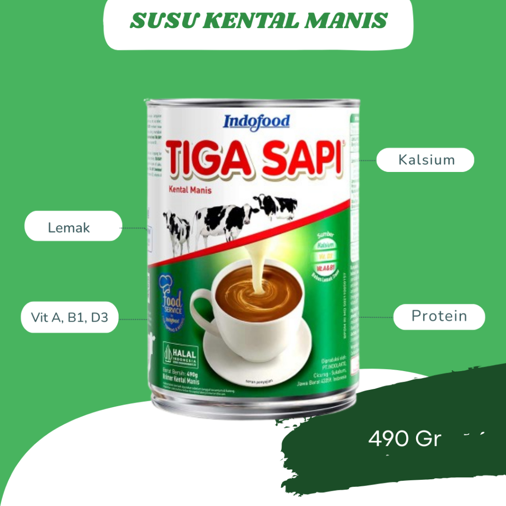 

Susu Tiga Sapi Kaleng Susu Kental Manis 490 Gr