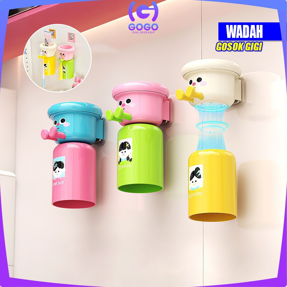 GOGO-C1337 Tempat Sikat Gigi Tempel Magnet Karakter Anak Lucu / Magnetic Toothbrush Holder Set Cangk