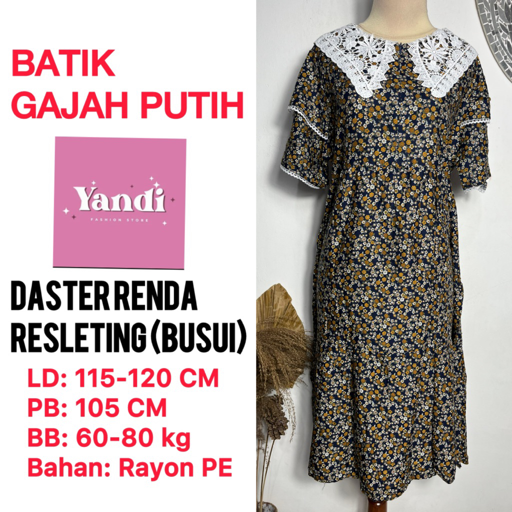 BATIK GAJAH PUTIH DASTER RENDA RESLETING BUSUI LD 115-120 CM