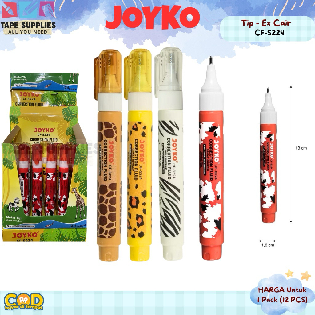 

(12 PCS) Ukuran Besar Joyko CF-S224 Tipex Cair Pen 13 cm – Correction Fluid Presisi Tip-X