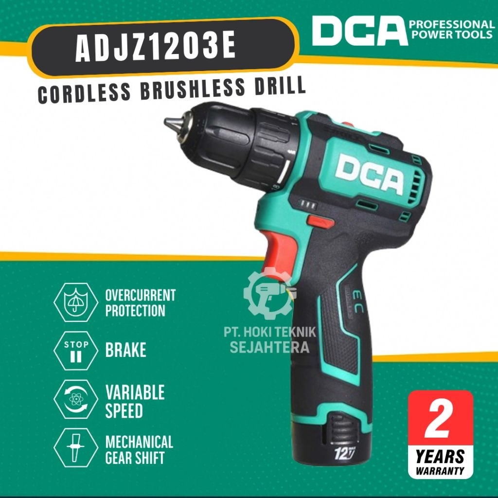 DCA ADJZ1203E Mesin Bor Baterai 12V Cordless Driver Drill 2 Baterai 2.0Ah ADJZ1203