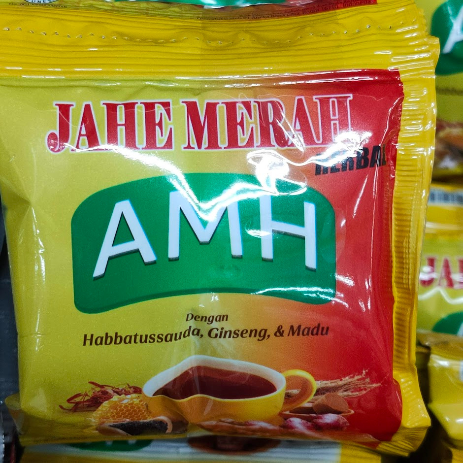 

AMH Jahe Merah Herbal 1renceng isi 10pcs dengan Habbatussauda, Ginseng, Madu