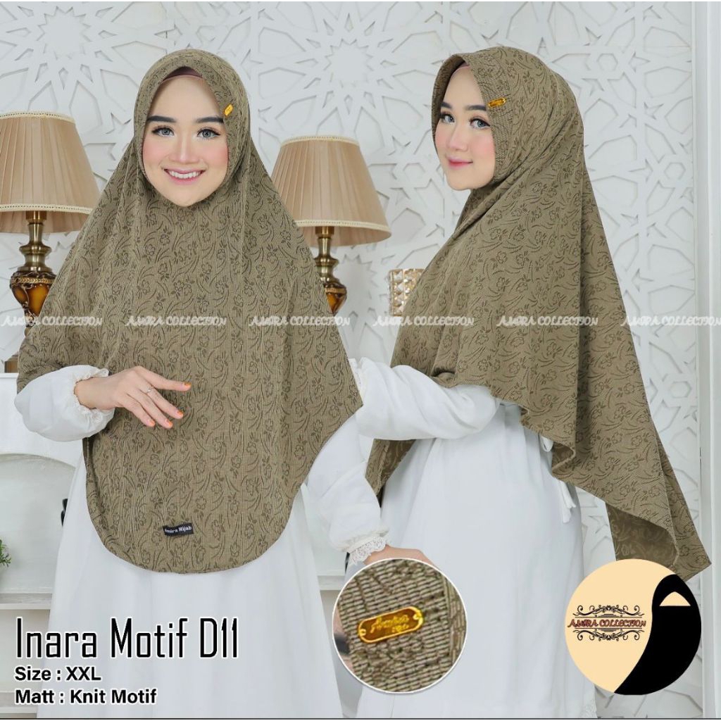 Hijab Jilbab Kerudung Bergo Instan Ped PIN Bahan KNIT MOTIF IMPORT BUNGA  uk XXL Jumbo By Almira Hij