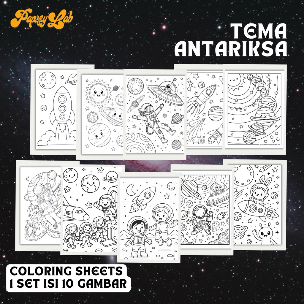 

KERTAS MEWARNAI A4 - tema antariksa universe isi 10 lembar LEMBAR BELAJAR EDUKATIF KREATIF BERLATIH SENI
